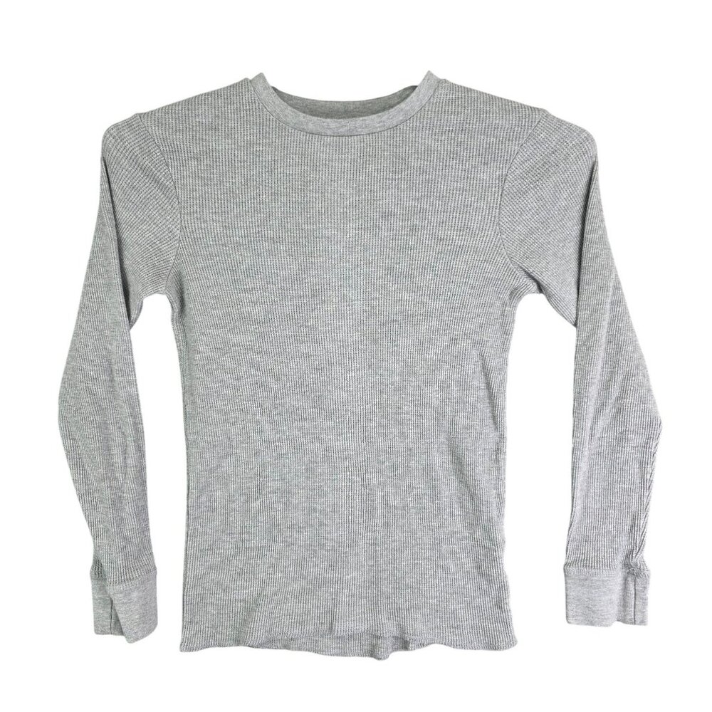Womens Gray Intriguing Threads Waffle Knit Thermal Shirt Crew Neck Long Sleeve S